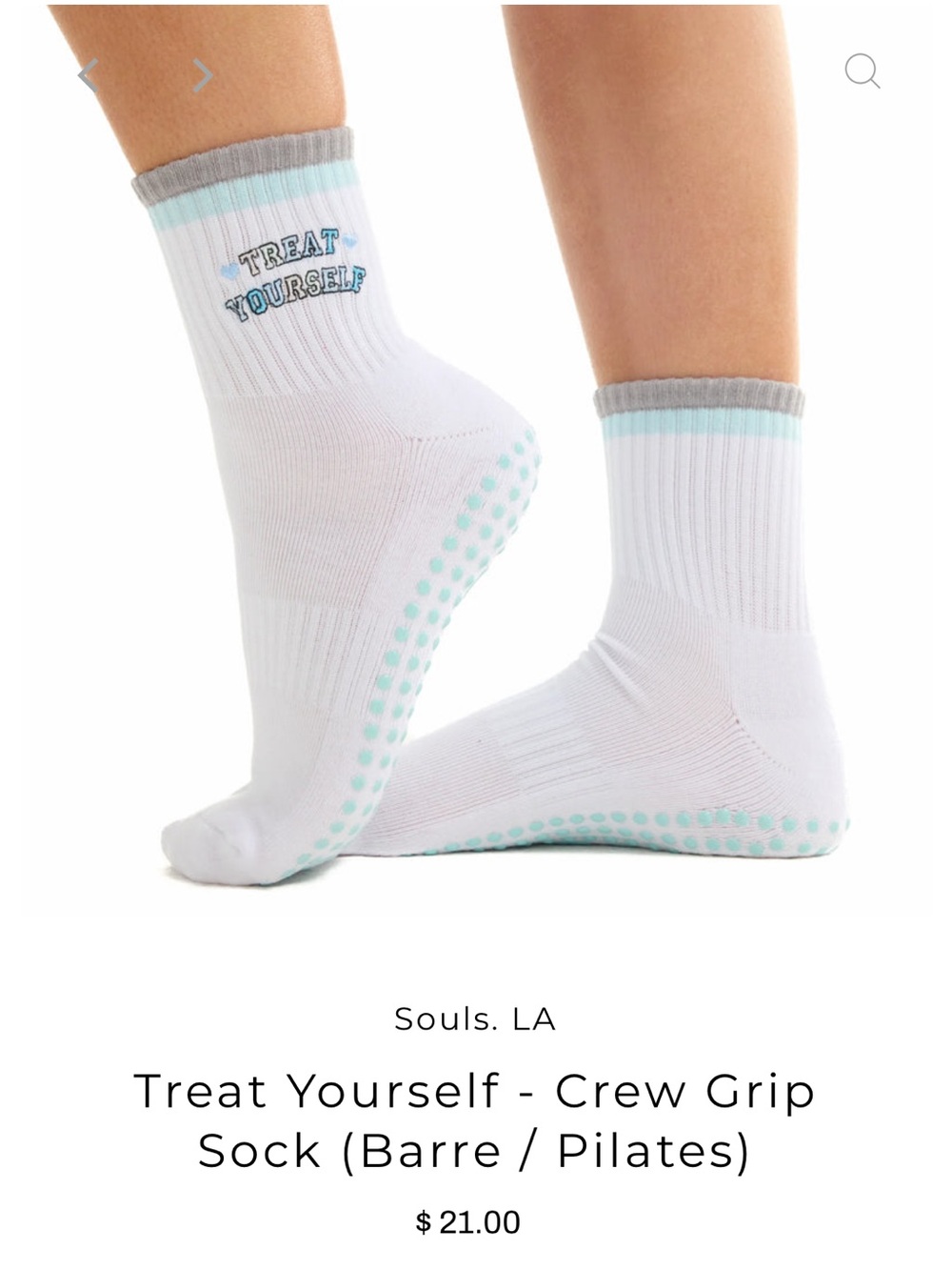 "Treat Yourself" White Crew Grip Socks